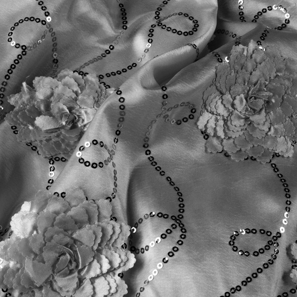 Flower Sequin on Taffeta & Crochet Lace– CV Linens