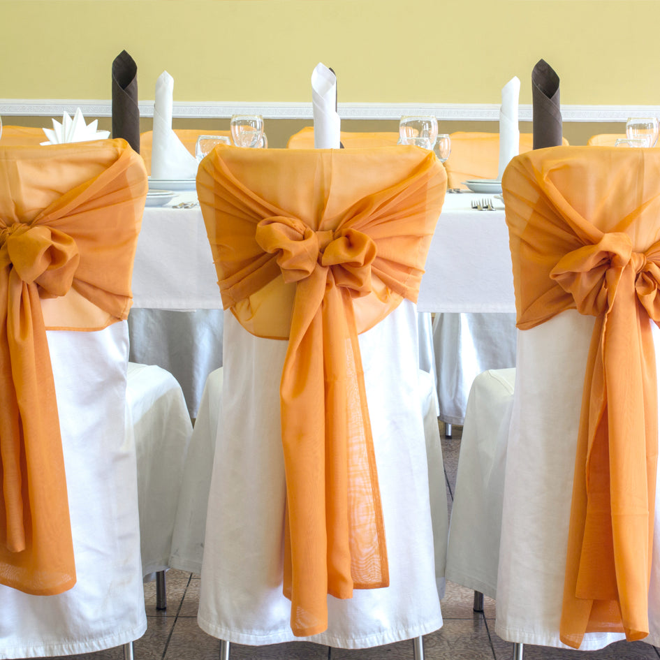 Peach Satin Sash  Sophisticated Satin Sashes For Chair Covers – Simply  Elegant Chair Covers