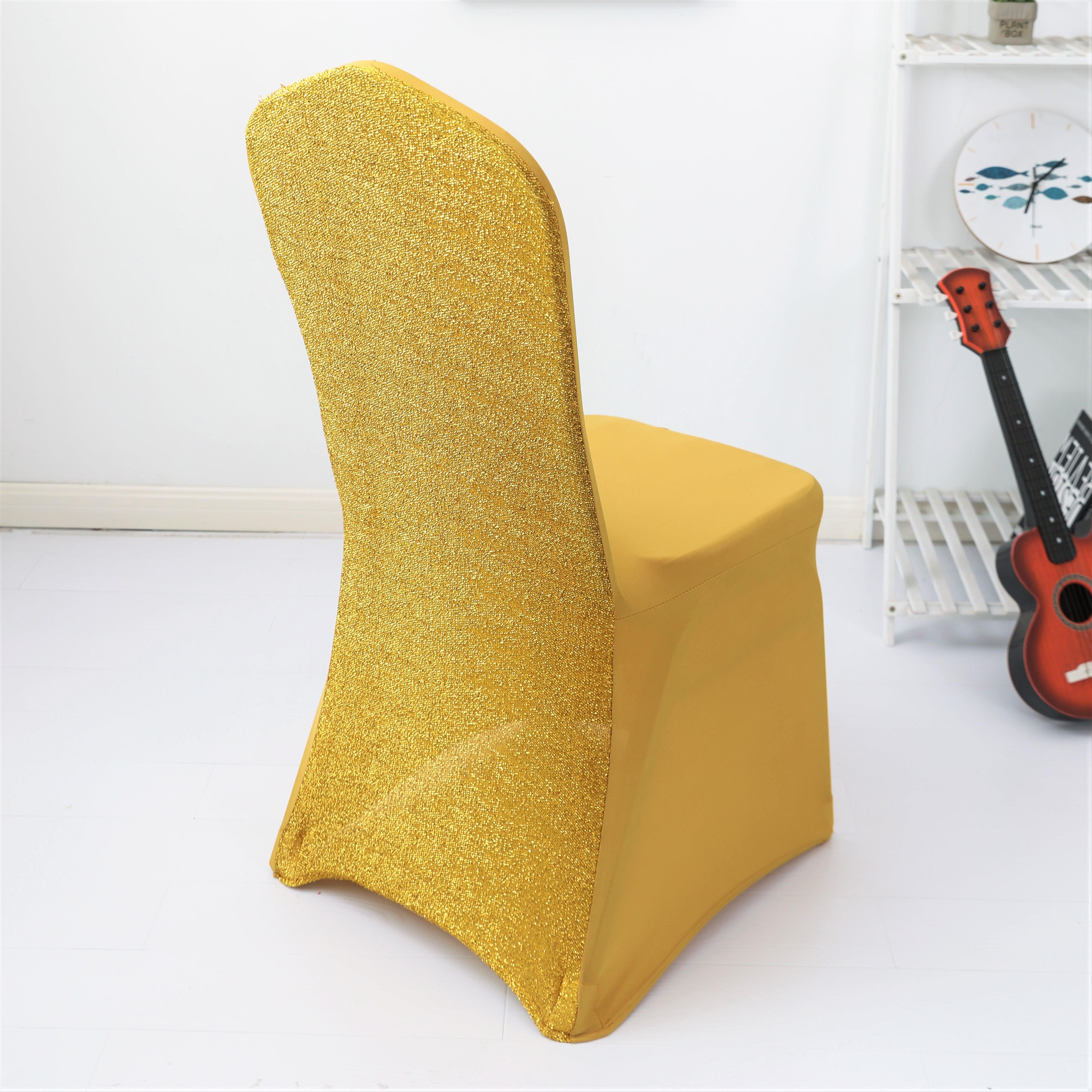 Shimmer Tinsel Banquet Spandex Chair Cover - Gold– CV Linens