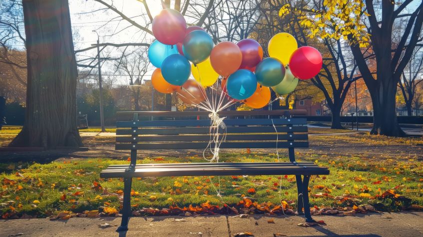 colorful-balloons-in-a-bench