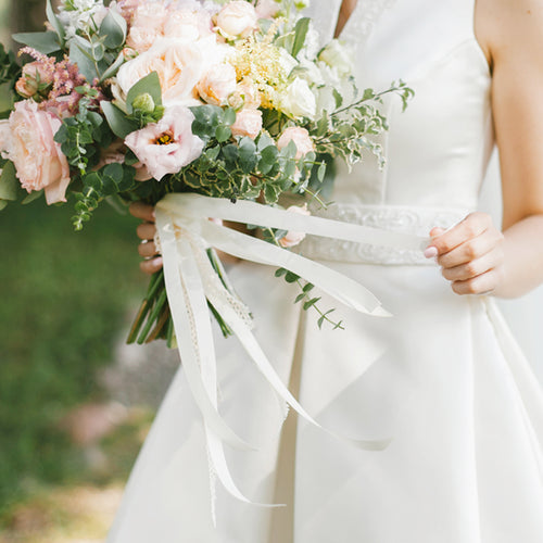 Chair Sashes Creative Use on Bridal Bouquet - CV Linens