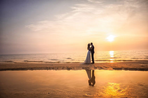 newlywed at the beach