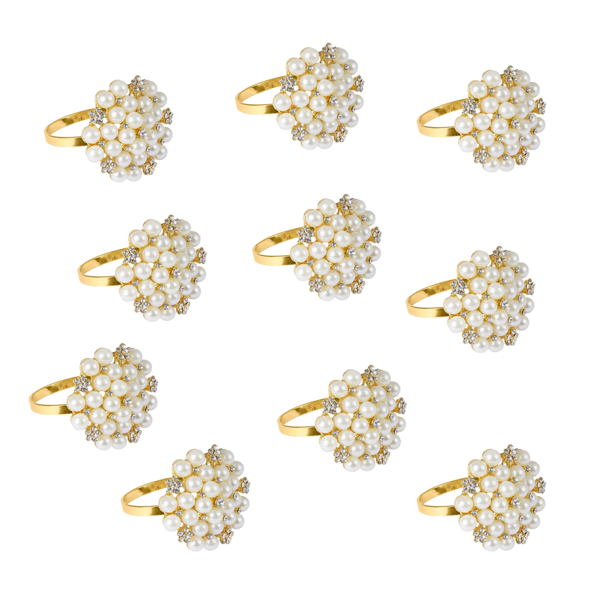 10 pc/pk Pearl and Diamond Cluster Napkin Ring - Gold