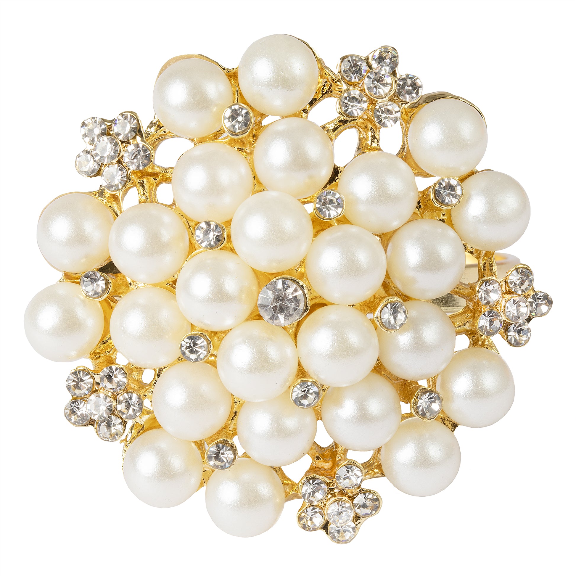 10 pc/pk Pearl and Diamond Cluster Napkin Ring - Gold