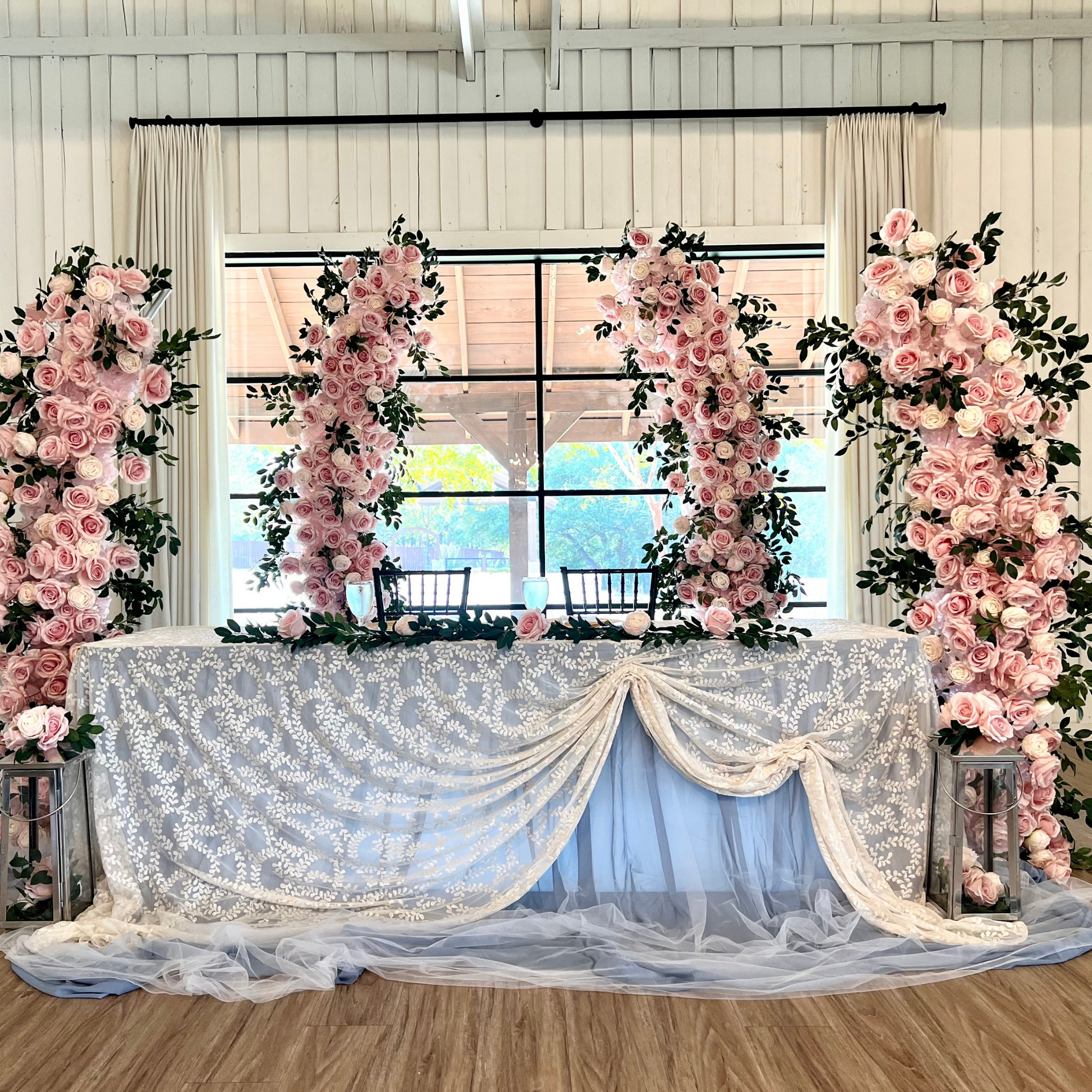 2 pcs/pk Premade Flower Backdrop Arch/Table Runner Decor - Pink