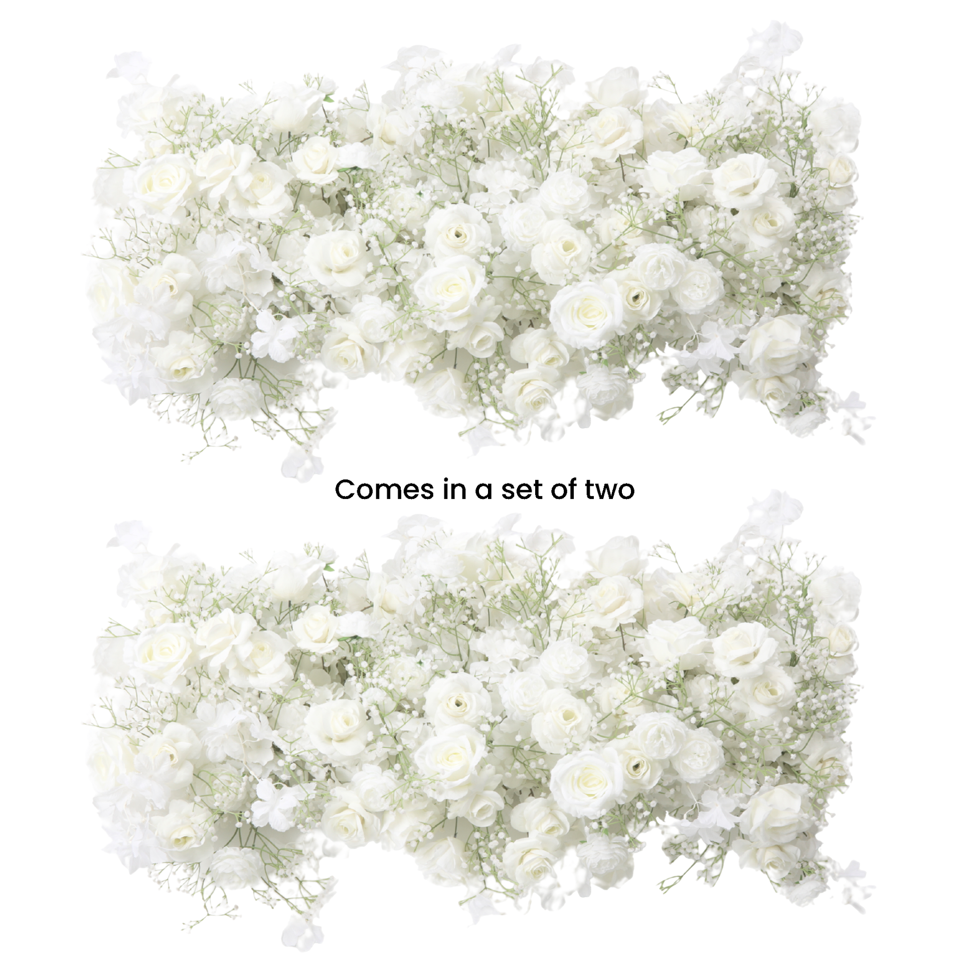 2 pcs/pk Premade Rose and Baby's Breath Flower Backdrop Arch/Table Runner Decor - White