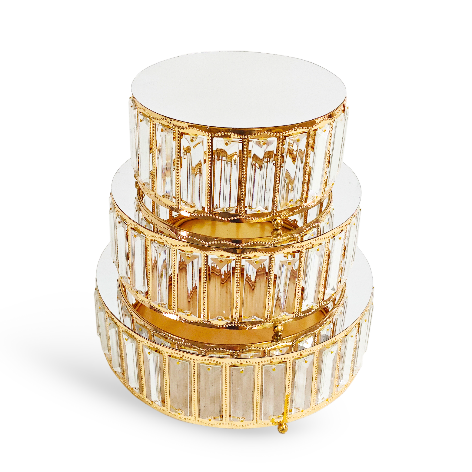 3 pc/set Round Crystal Pendant Cake/Dessert Stands - Gold