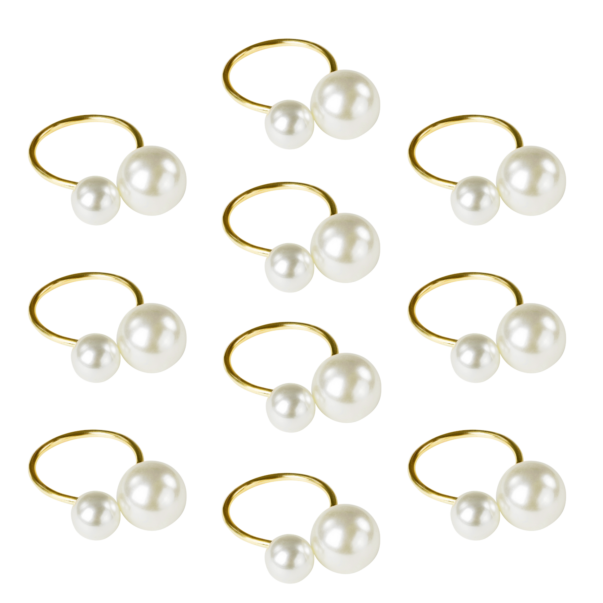 10 pc/pk Faux Pearl Napkin Ring - Gold