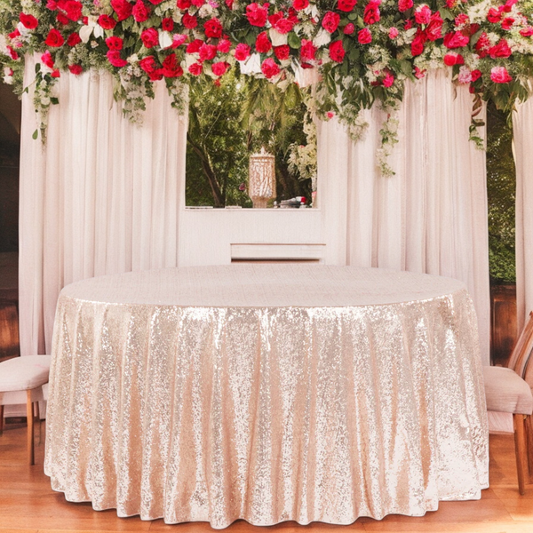 Glitz Sequins 108 Round Tablecloth Blushrose Gold Cv Linens