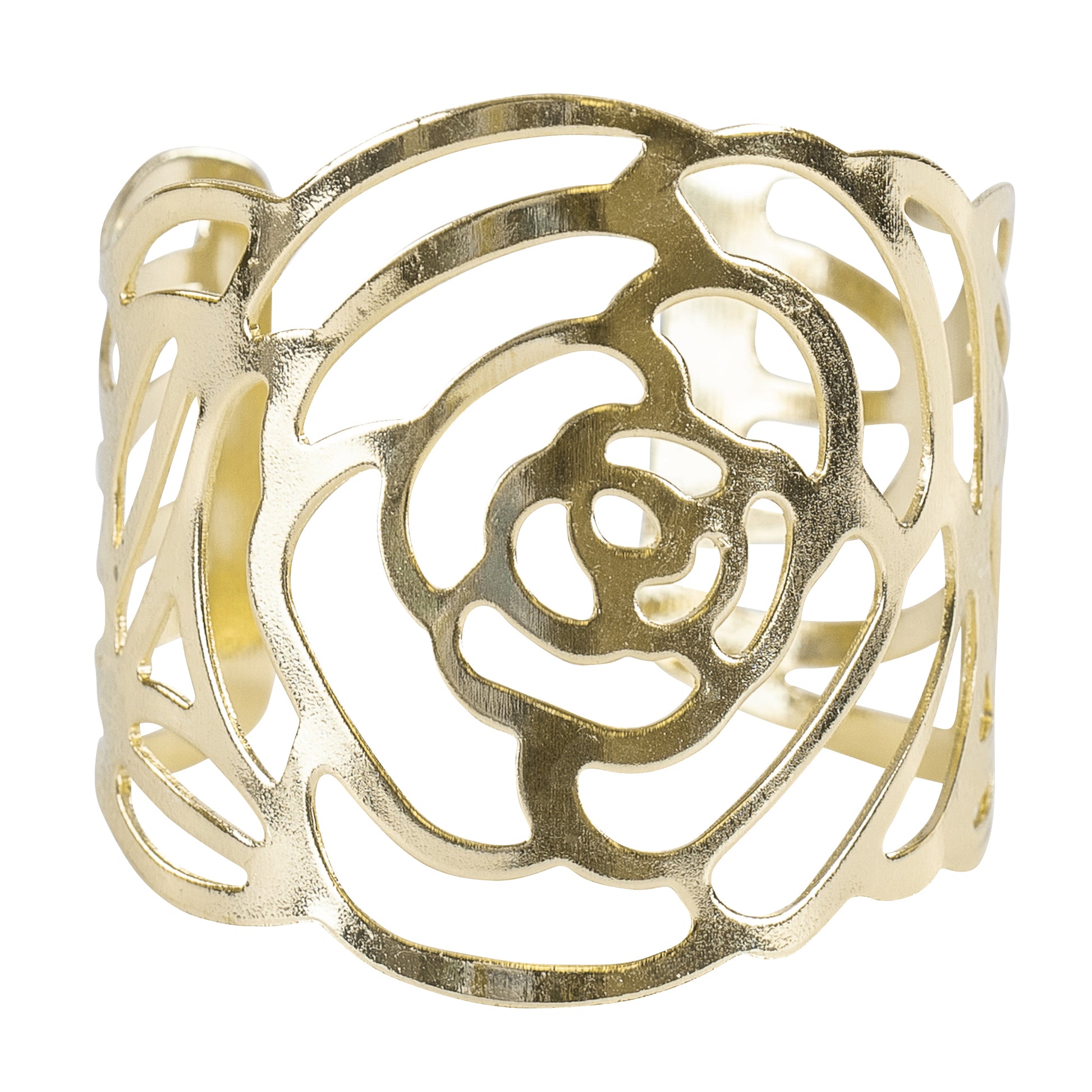 10 pc/pk Laser Cut Rose Metal Napkin Ring - Gold