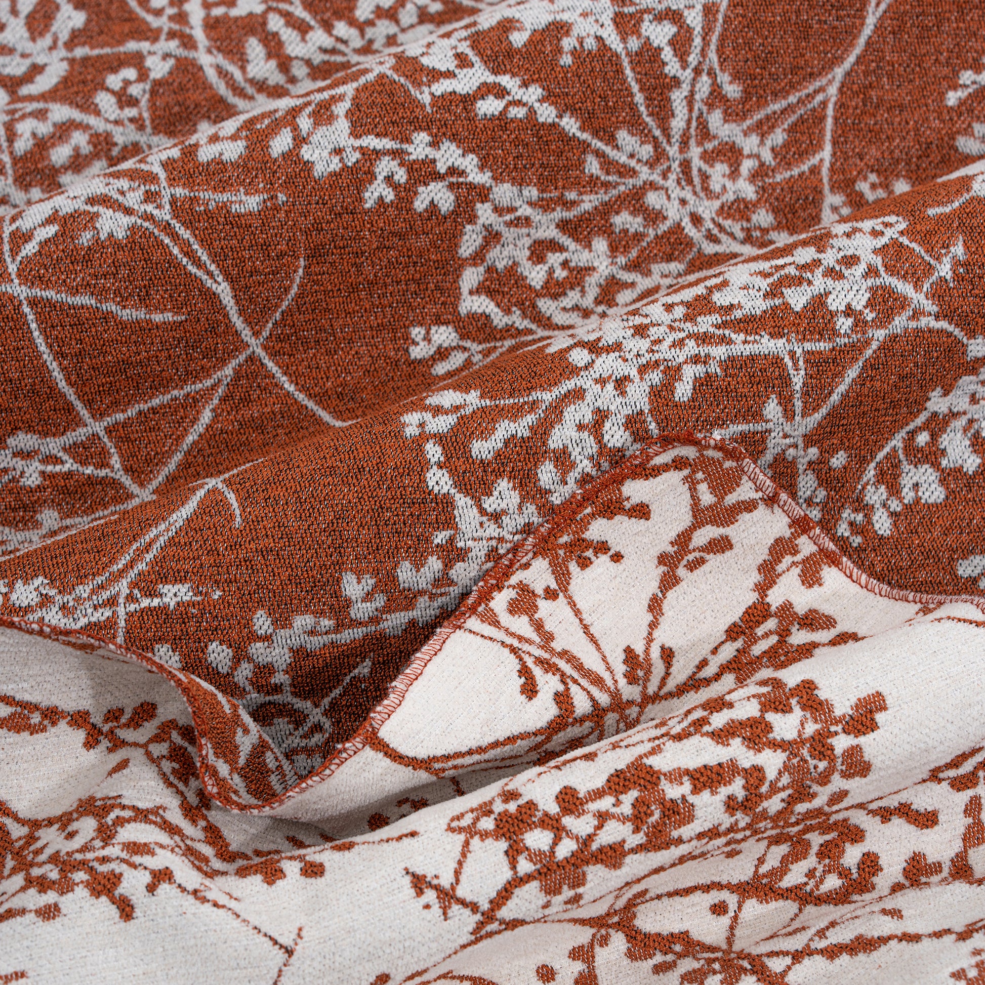 Leaf Branch Reversible Jacquard Tablecloth 90"x132" Rectangle - Rust