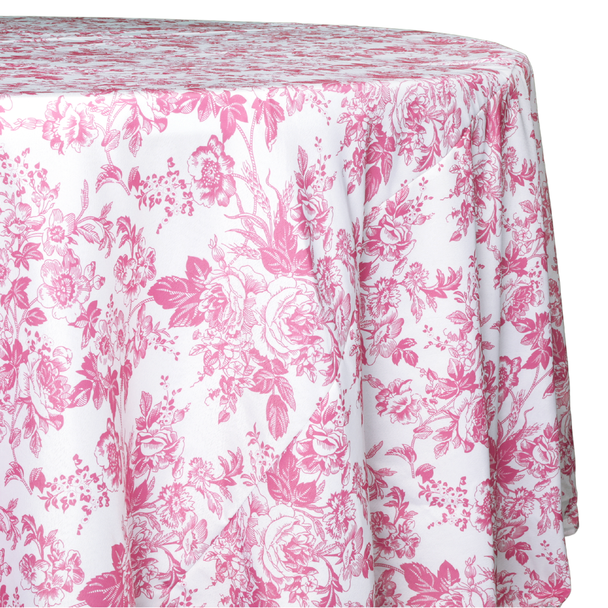 French Toile 120" Round Tablecloth - Pink