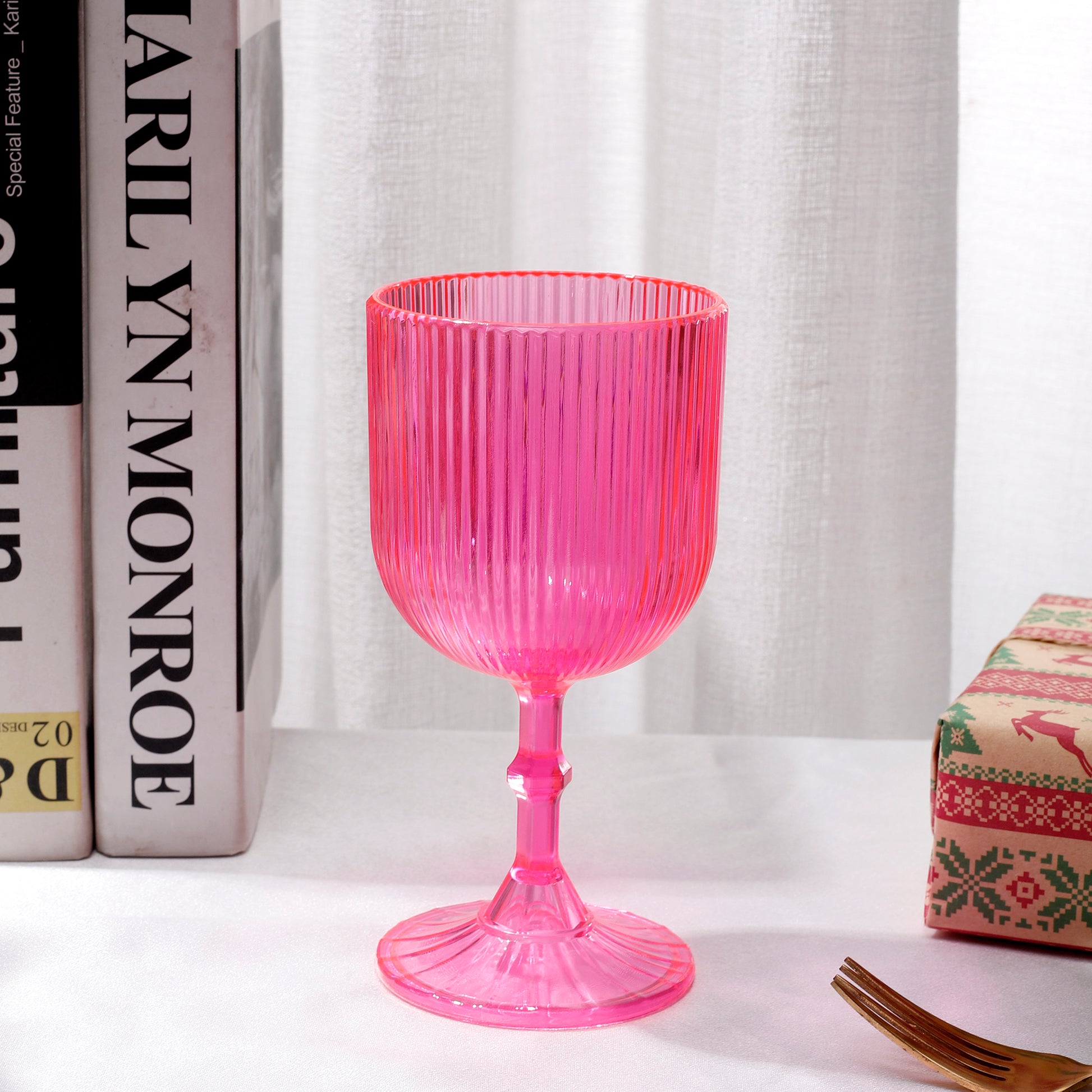 Pink Acrylic 11oz Wine Goblets Ripple Design (6 pcs/pk)