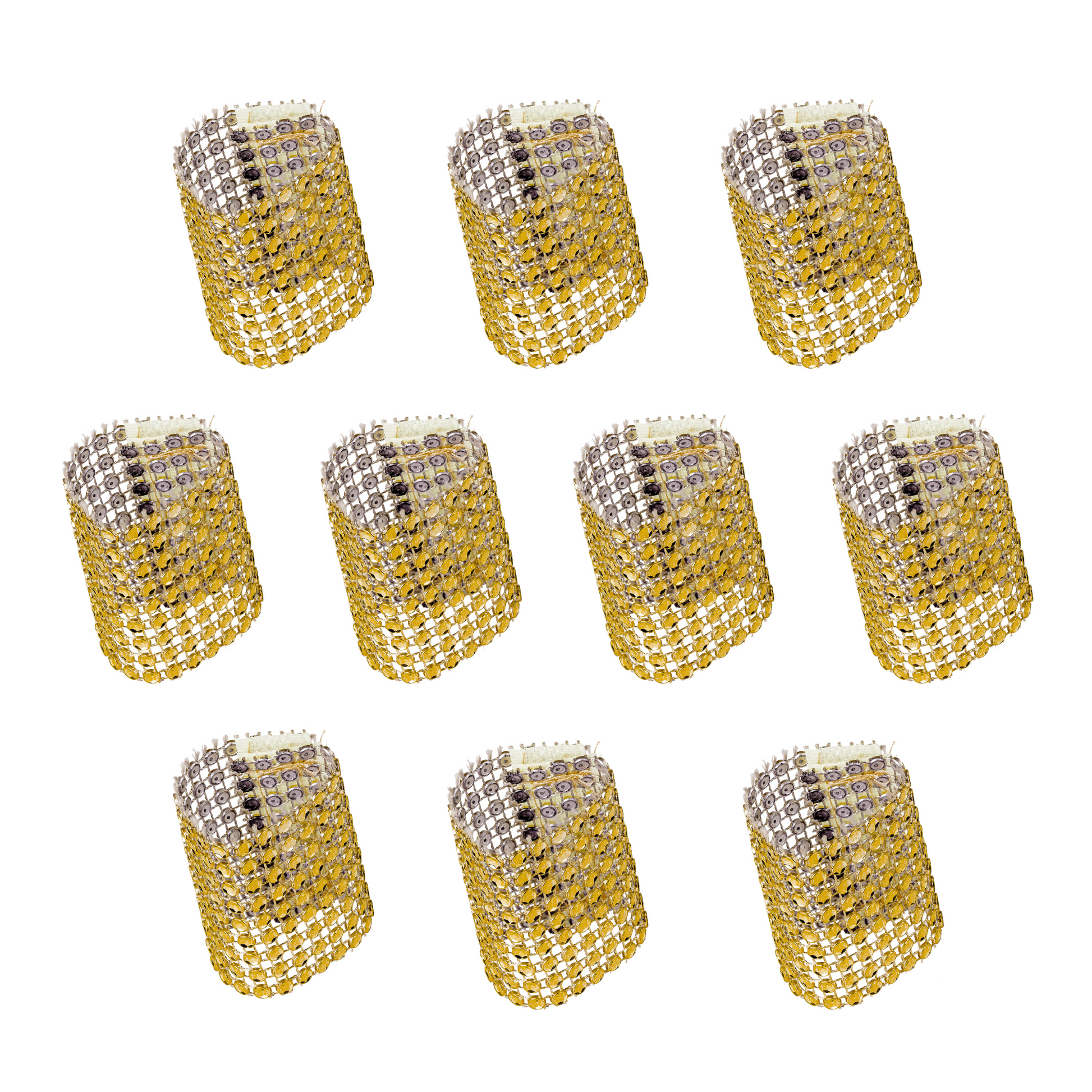 10 pc/pk Rhinestone Velcro Sash Clip Napkin Ring - Gold