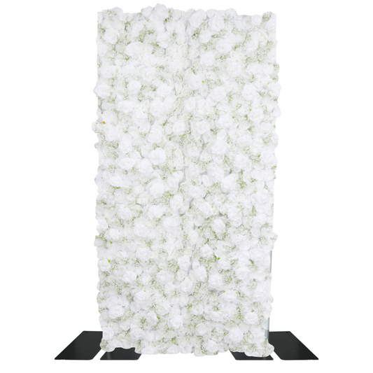 Roll Up Roses and Baby's Breath Flower Wall Backdrop 8ft x 4ft - White