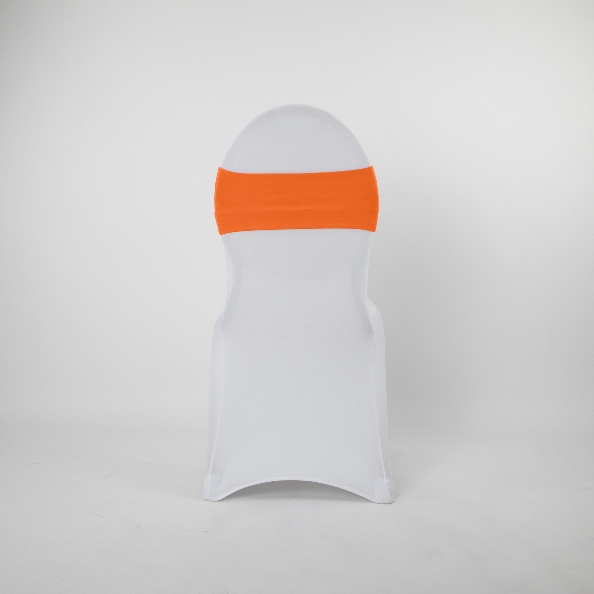 Spandex Chair Band  Orange on a Banquet chair with a spandex chair cover