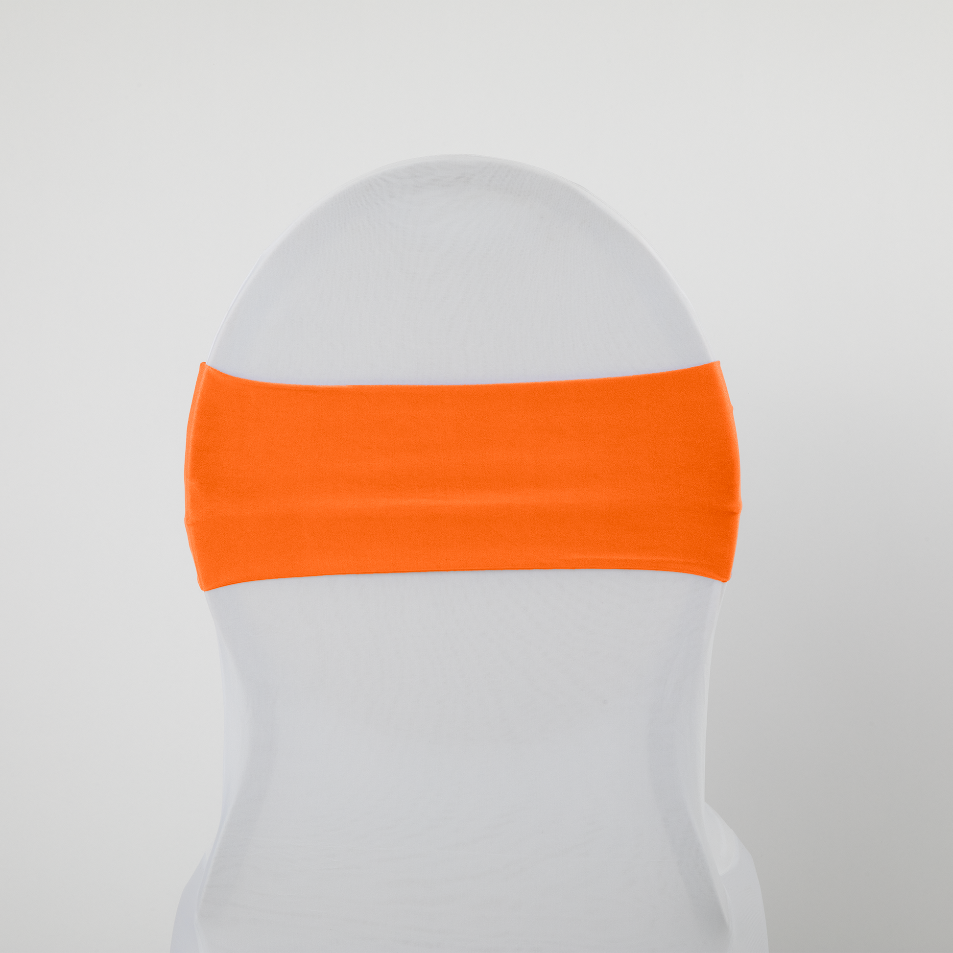 Spandex Chair Band  Orange on a Banquet chair with a spandex chair cover