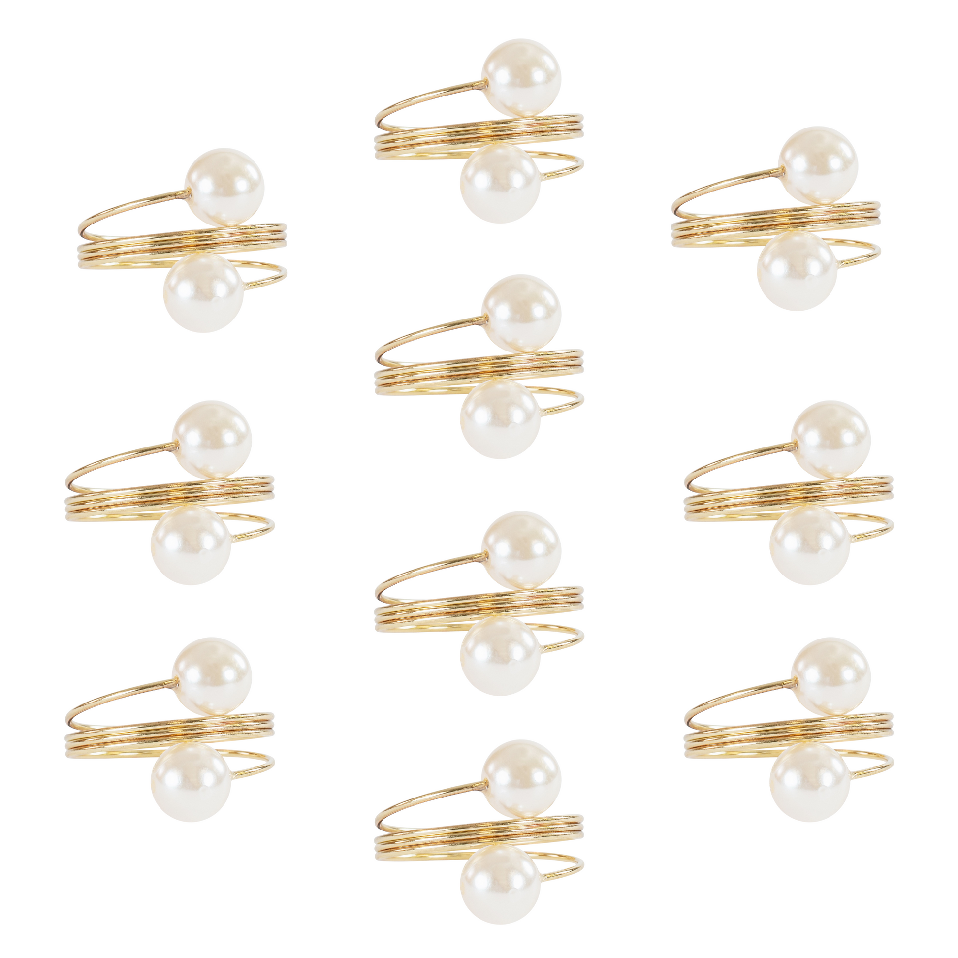 10 pc/pk Spiral Faux Pearl Napkin Ring - Gold