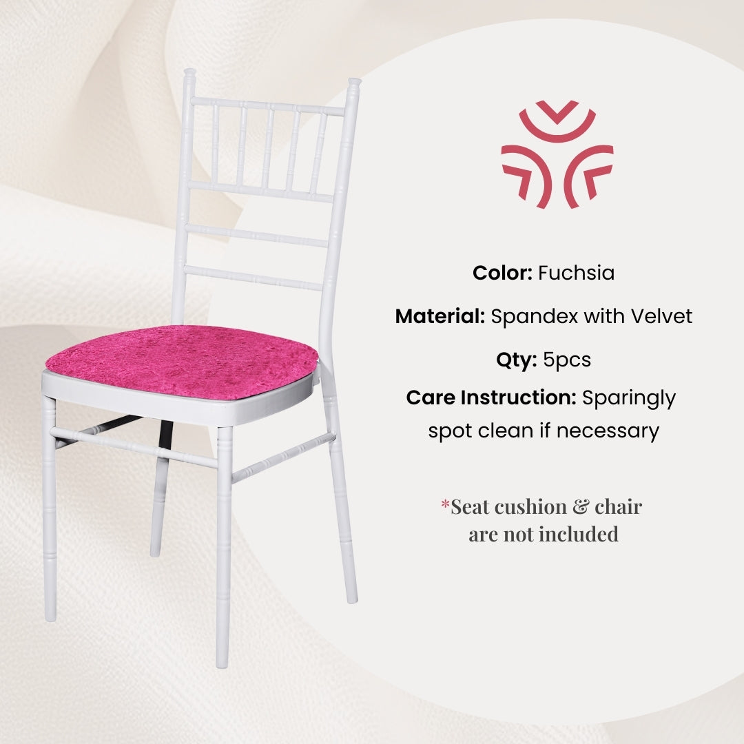 5 pcs/pk Velvet Spandex Chiavari Seat Pad Cover - Fuchsia