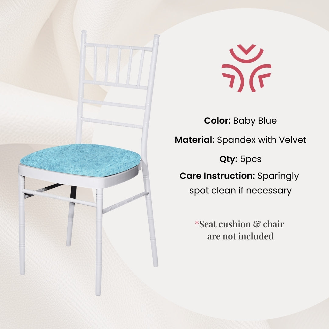 5 pcs/pk Velvet Spandex Chiavari Seat Pad Cover - Baby Blue