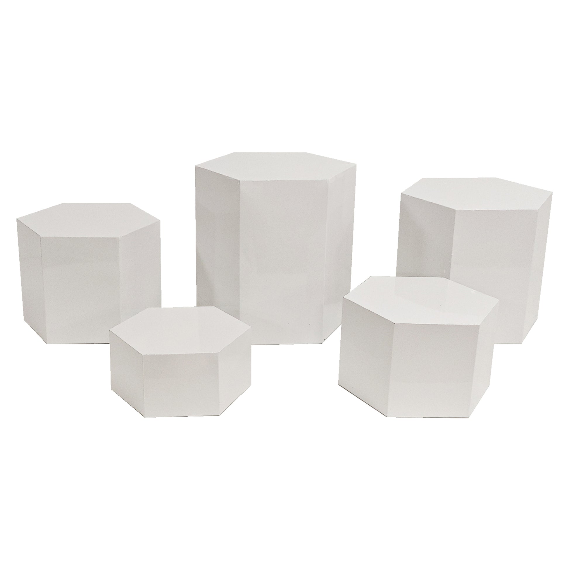 White Hexagon Pedestal Cake/Dessert Display Stands 5 pcs/set