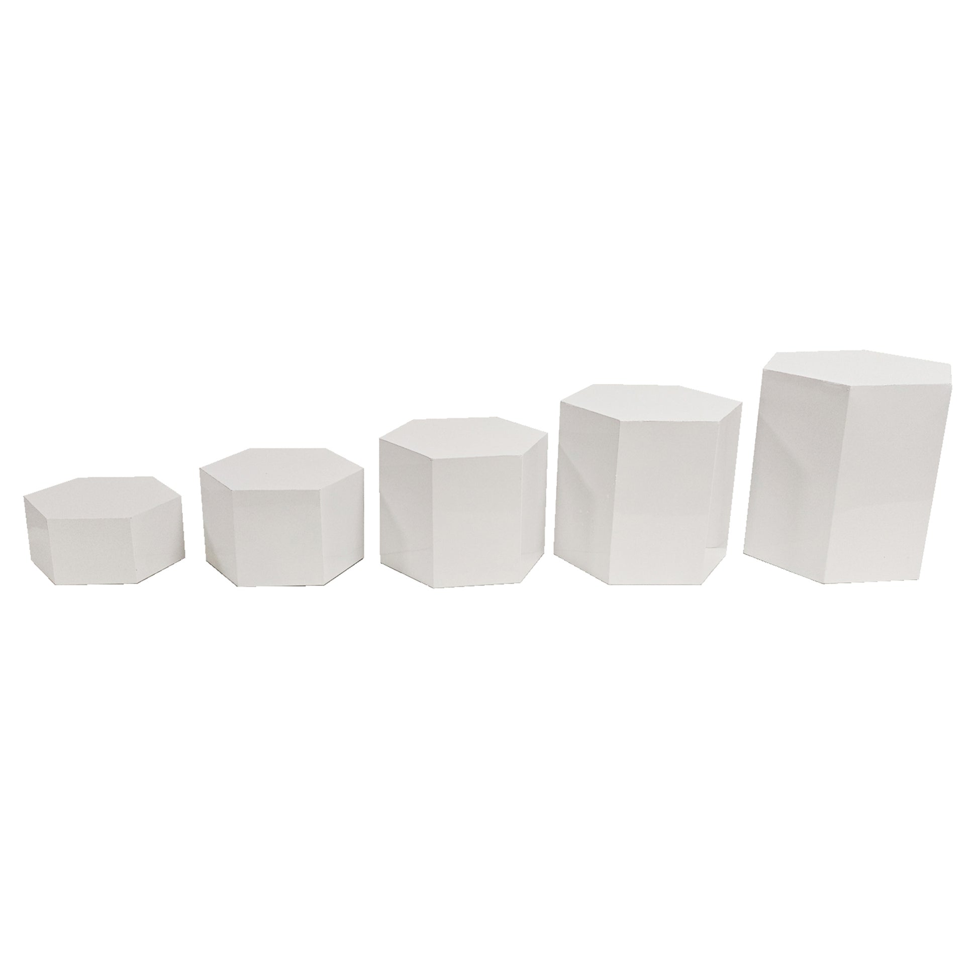 White Hexagon Pedestal Cake/Dessert Display Stands 5 pcs/set