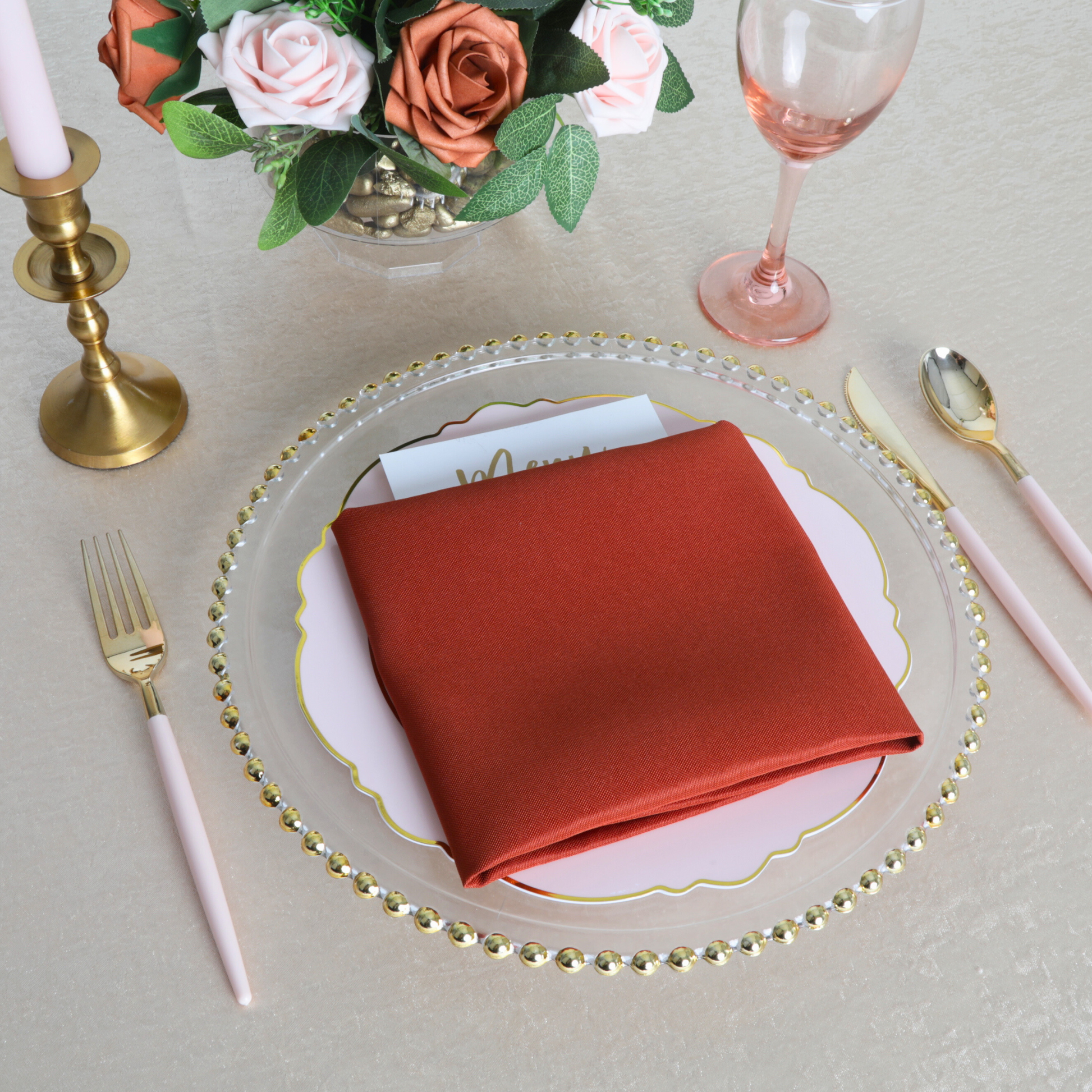 Crinkle Shimmer 132" Round Tablecloth - Champagne