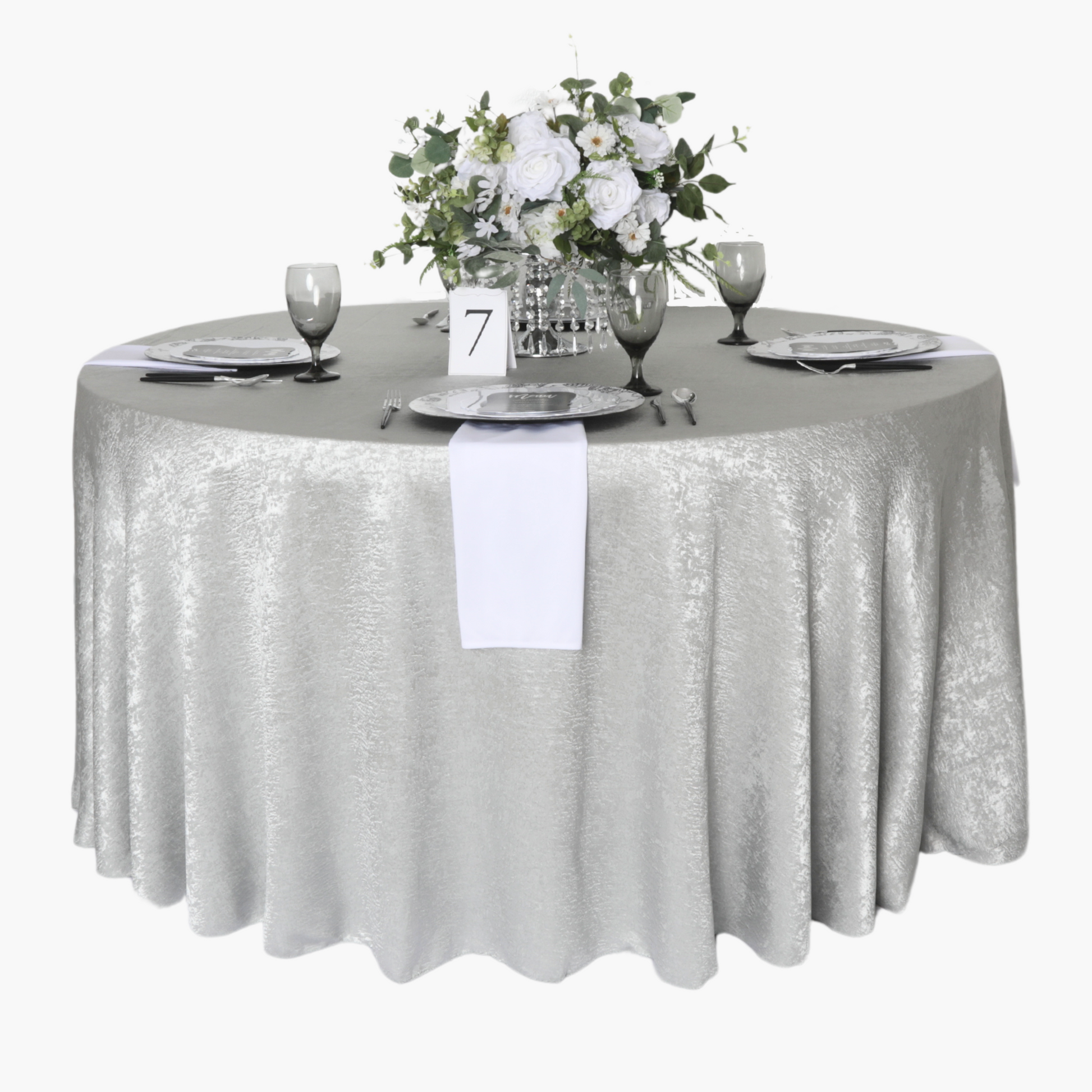 Crinkle Shimmer 132" Round Tablecloth - Silver