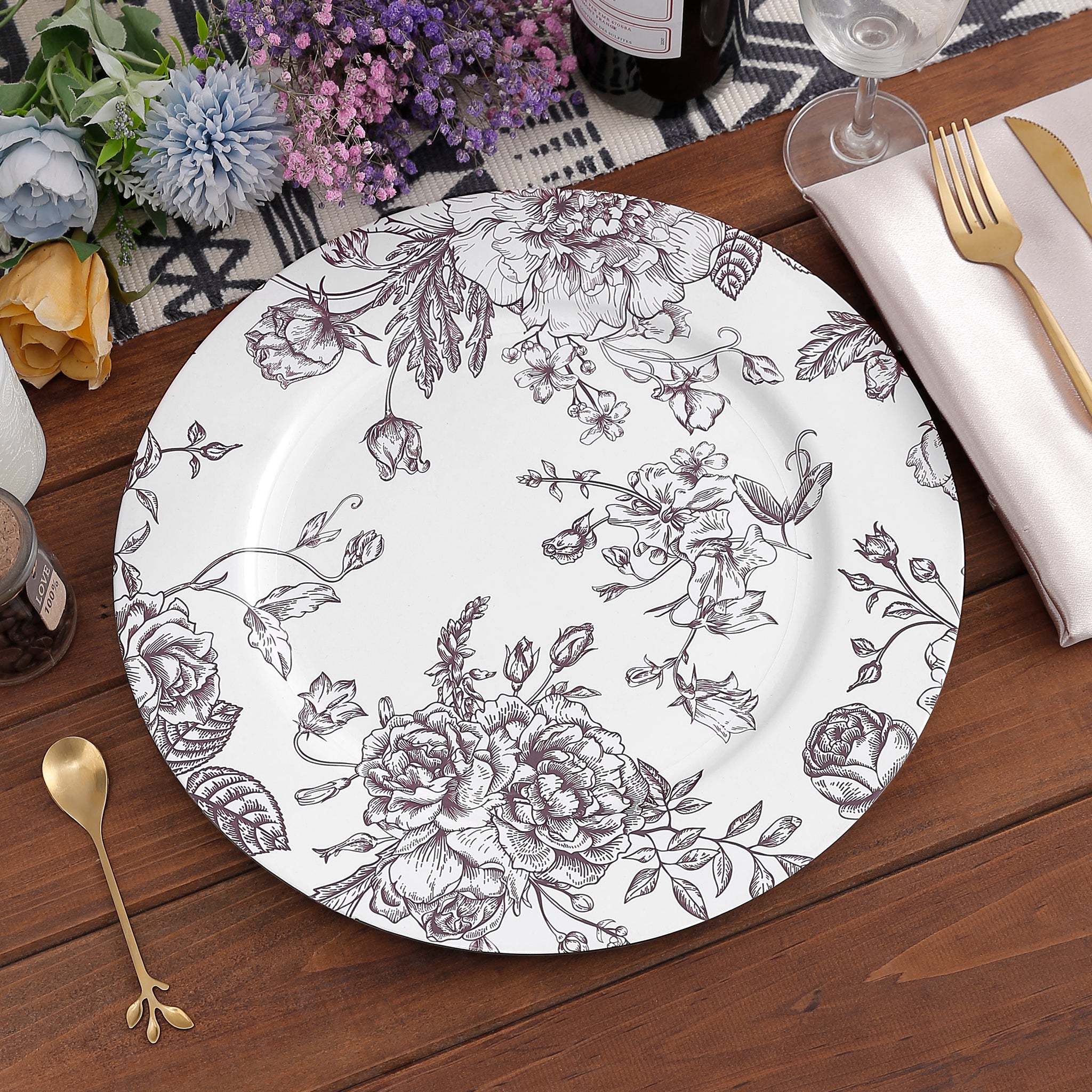 Chocolate French Toile Acrylic Charger Plates– CV Linens