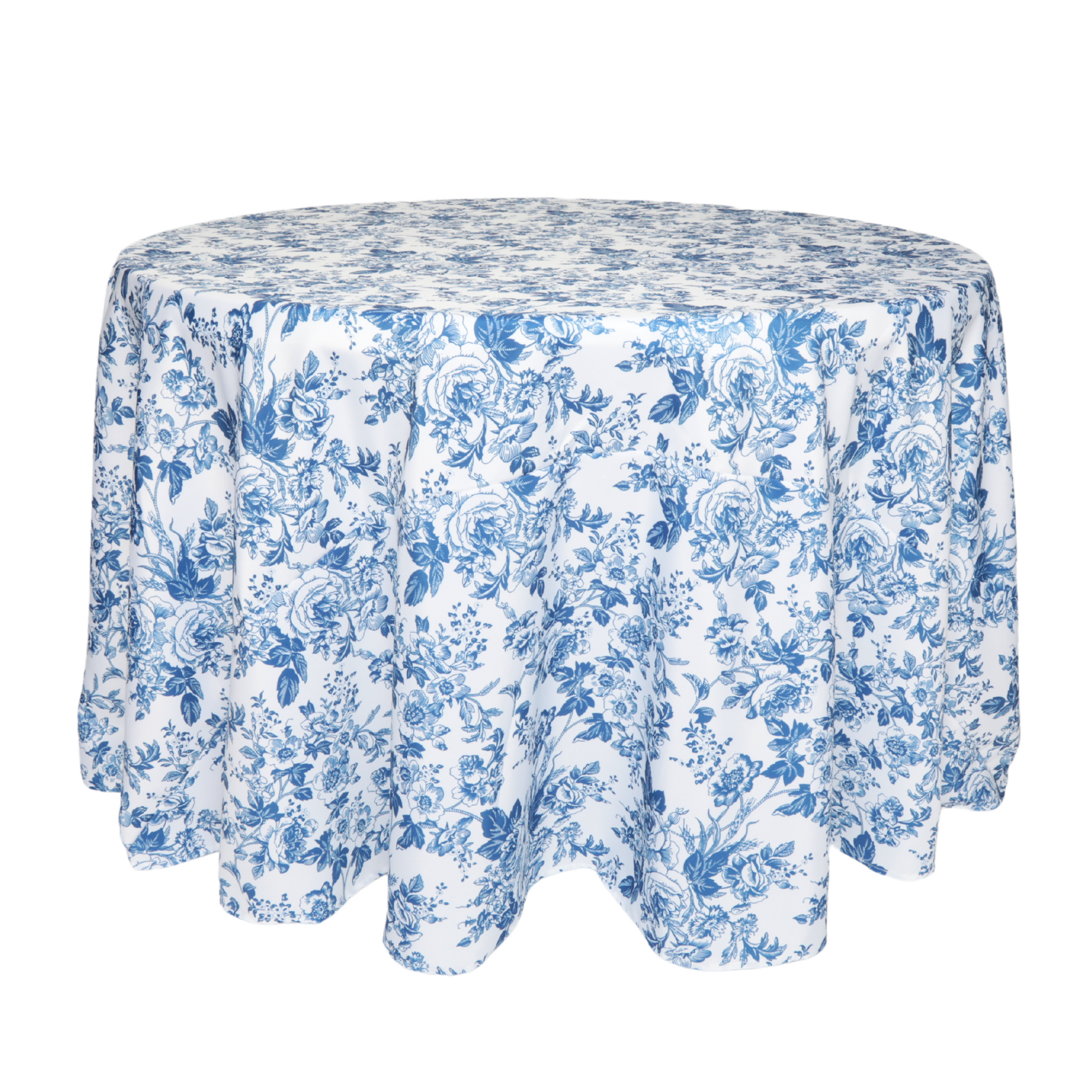 French Toile 108" Round Tablecloth - Blue