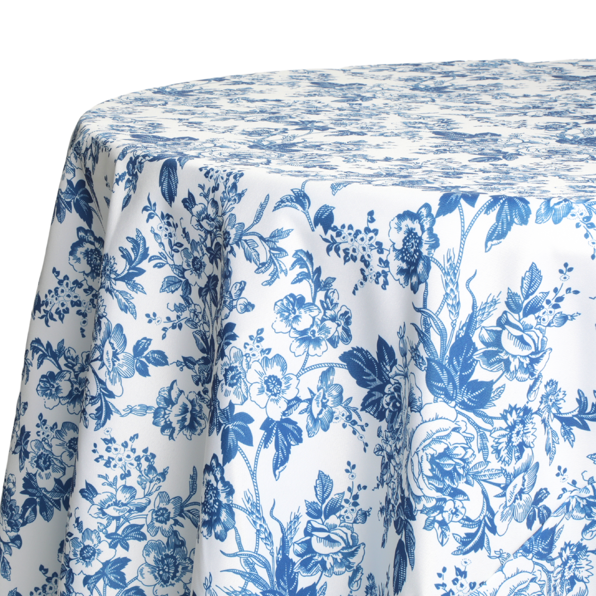 French Toile 108" Round Tablecloth - Blue