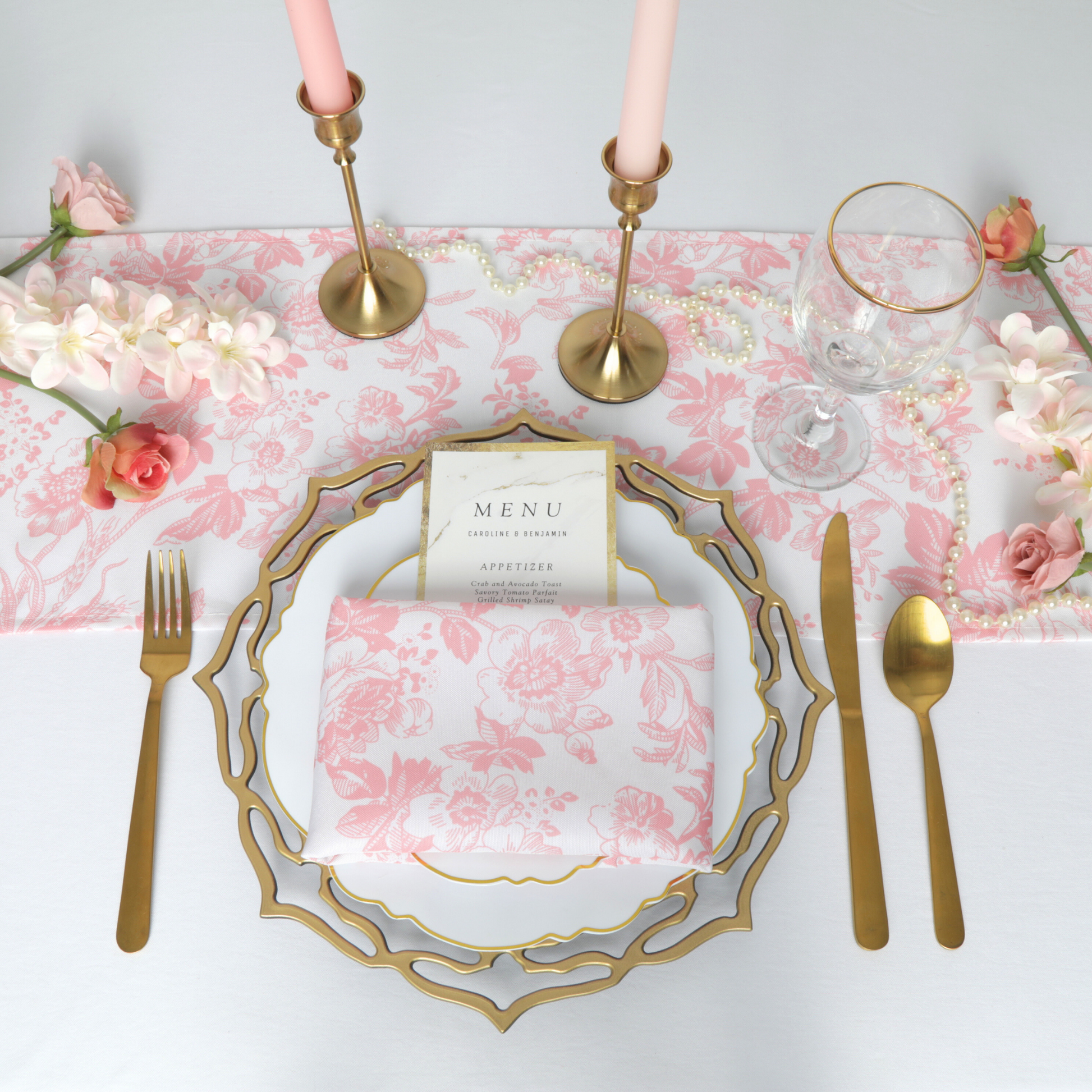 French Toile Table Runner - Coral