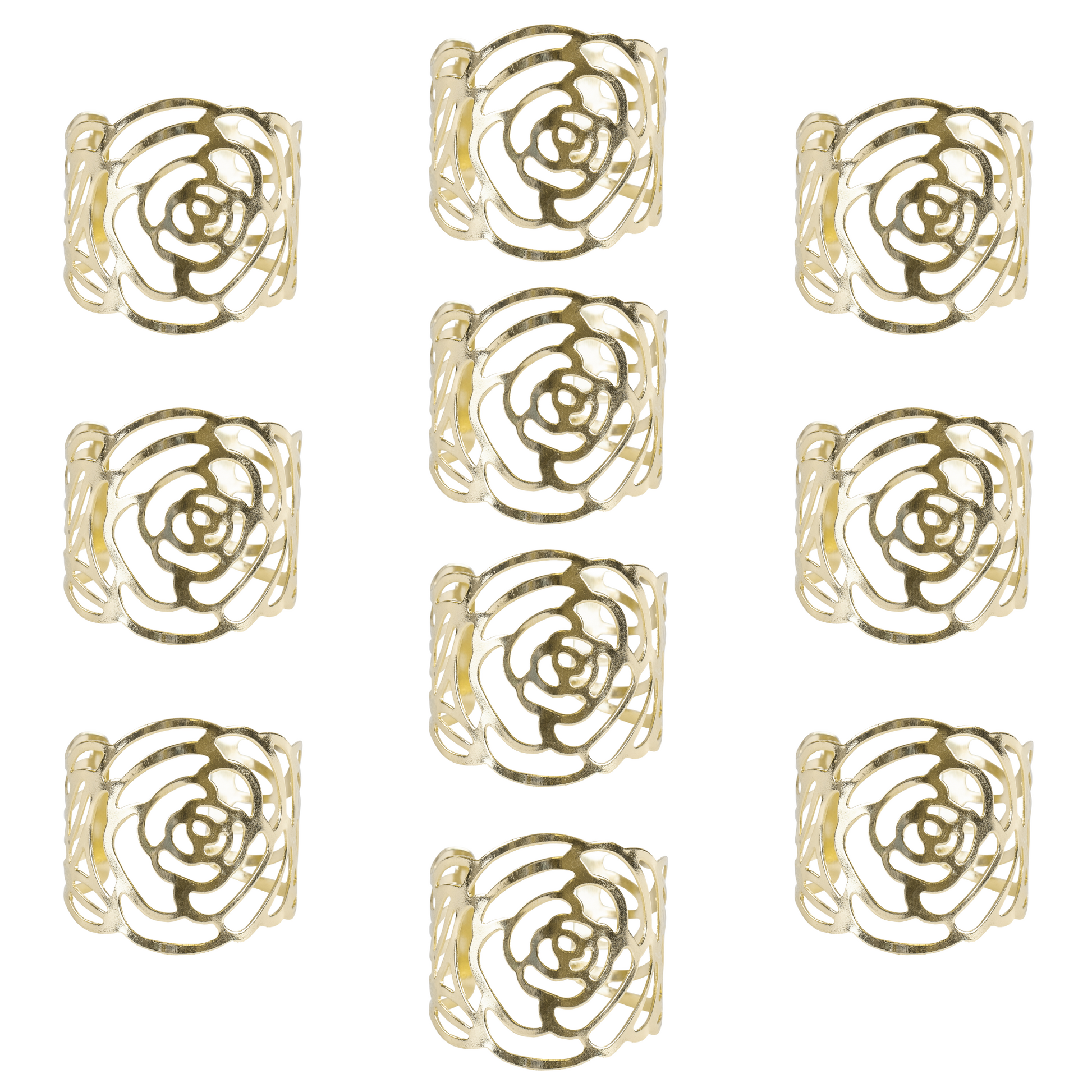 10 pc/pk Laser Cut Rose Metal Napkin Ring - Gold