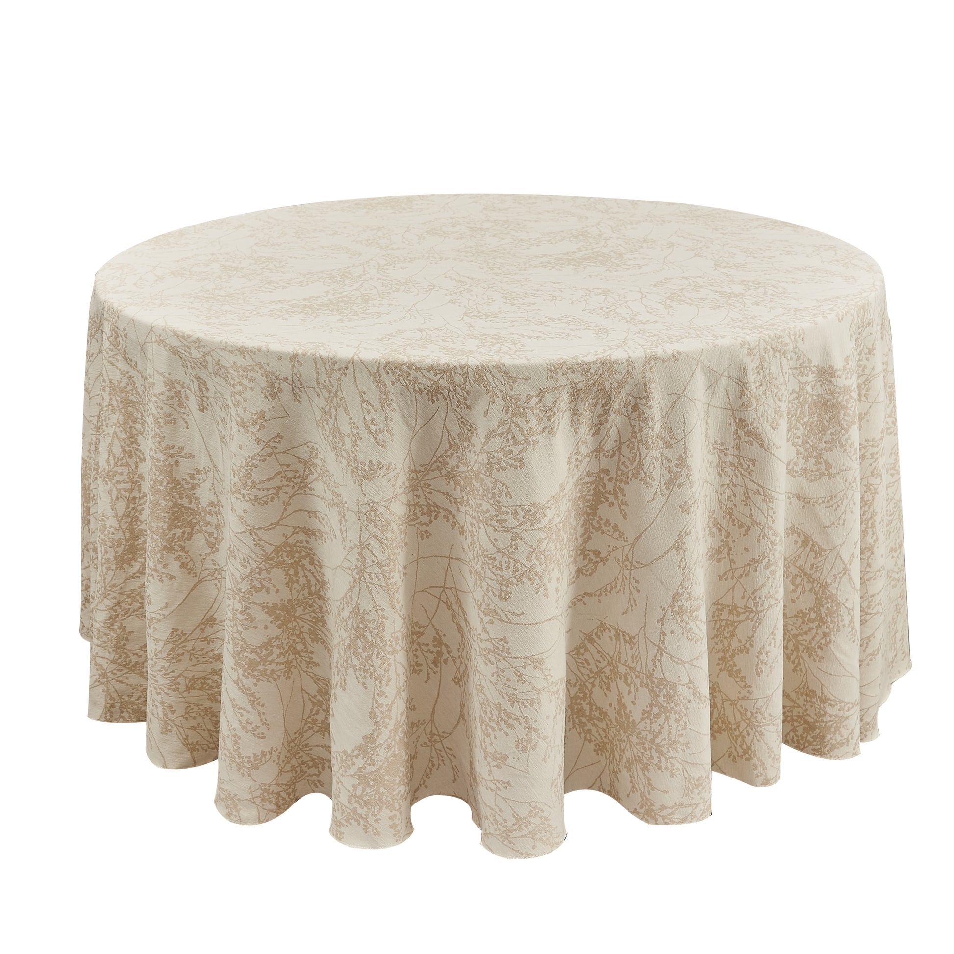 Leaf Branch Reversible Jacquard Tablecloth 120" Round - Champagne