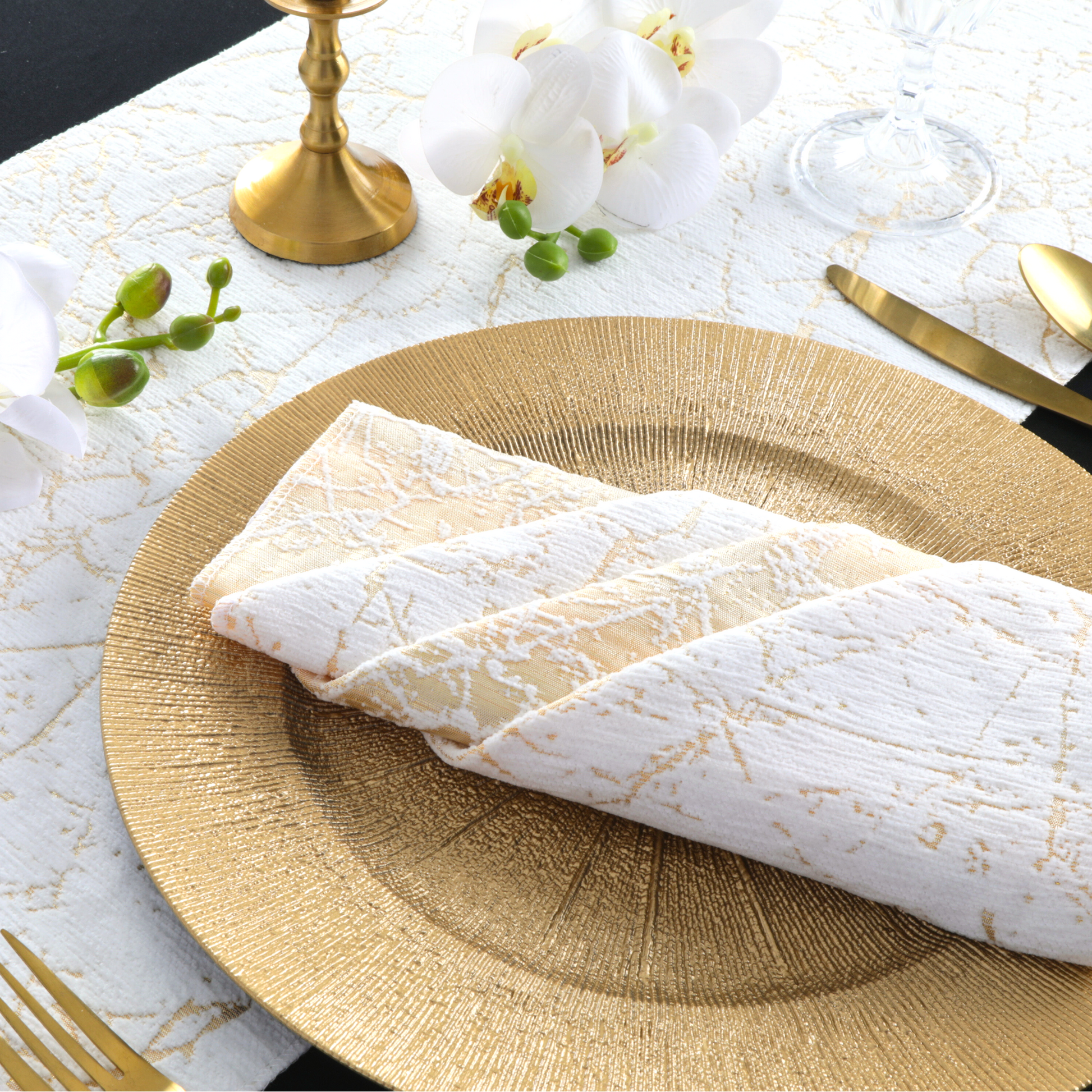 5 pcs/pk Marble Reversible Jacquard Napkin 20"x20" - Gold