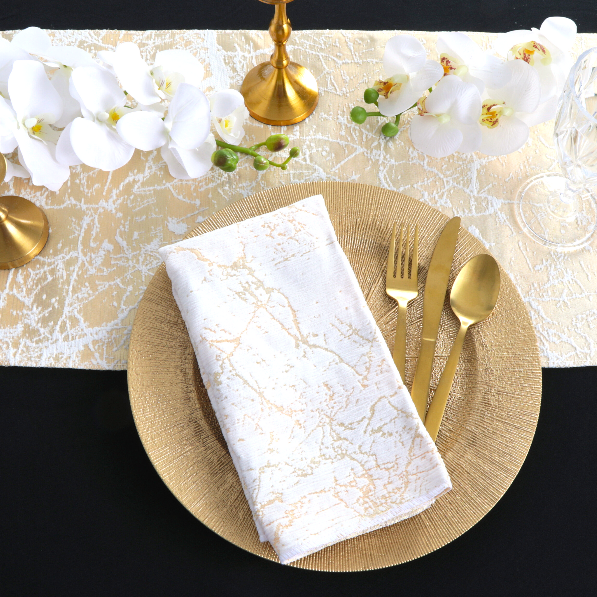 Marble Reversible Jacquard Table Runner - Gold