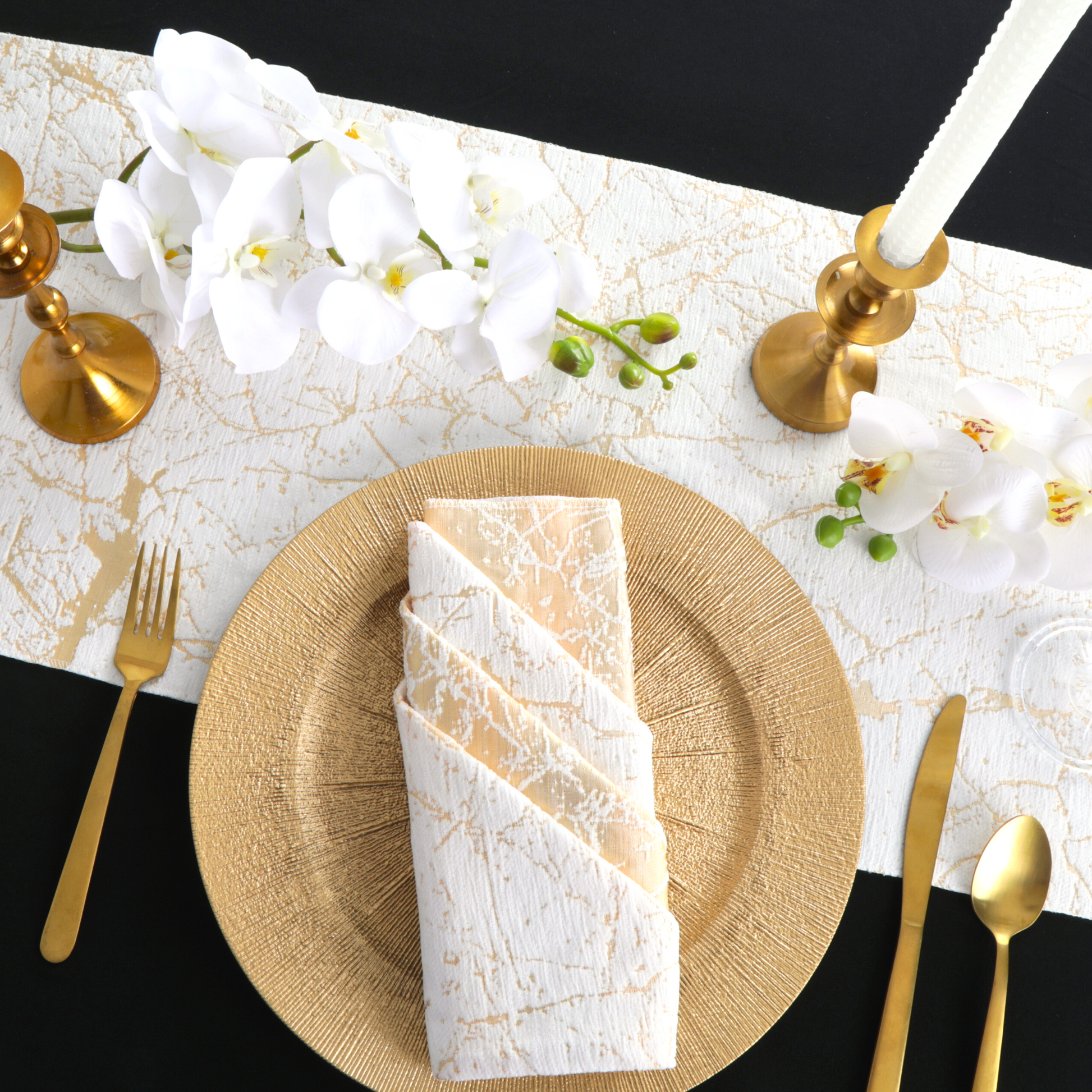 Marble Reversible Jacquard Table Runner - Gold