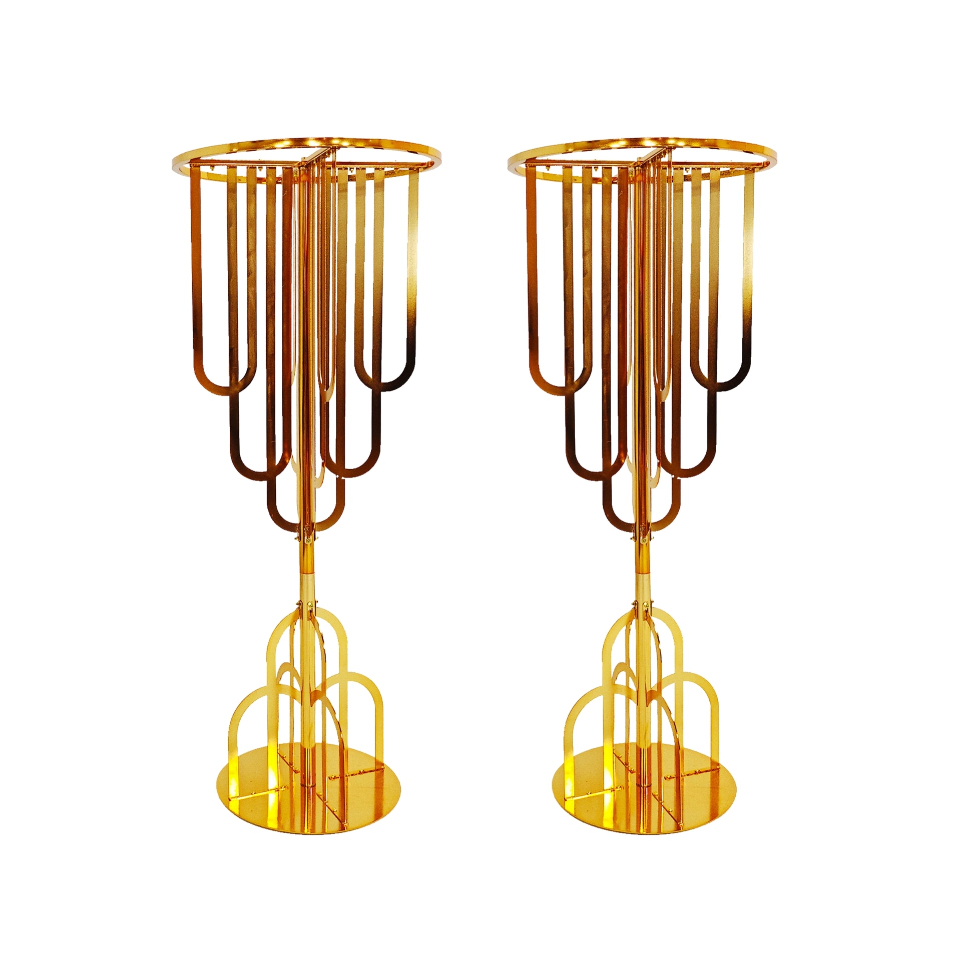 Set of 2 Modern Floral Centerpiece Riser Tabletop Stand - Gold