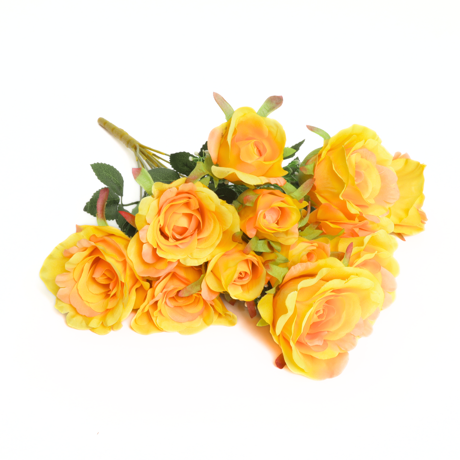 Silk Rose Bush 12 heads - Bi-Color Yellow