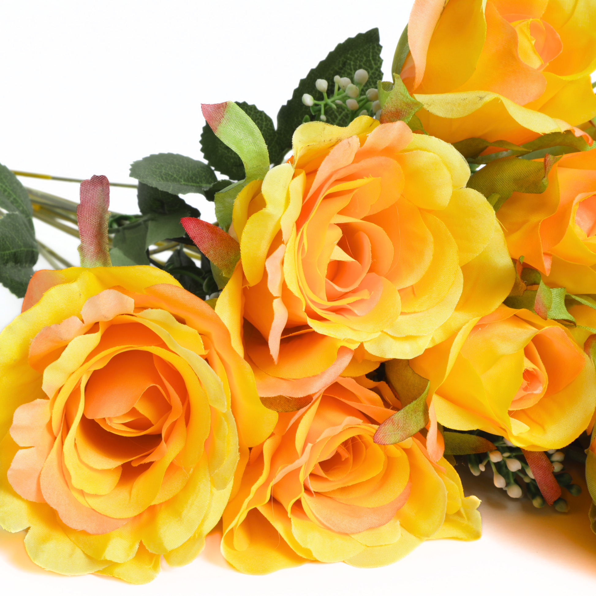 Silk Rose Bush 12 heads - Bi-Color Yellow