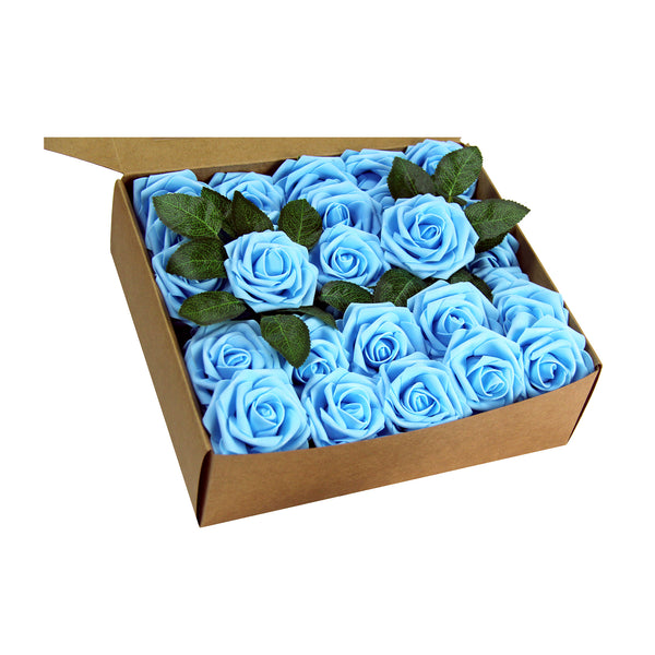 50 Pcs Artificial DIY Foam Rose Stems | 3D Faux Baby Blue Roses– CV Linens