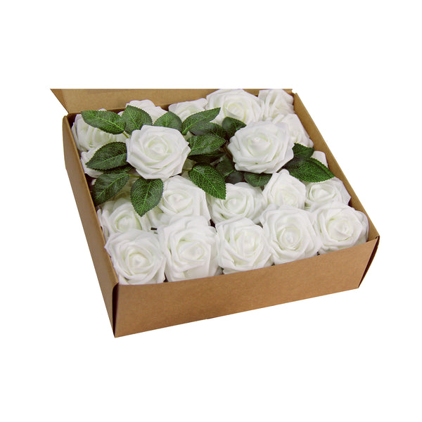 50 Pcs Artificial DIY Foam Rose Stems | 3D Faux White Roses– CV Linens