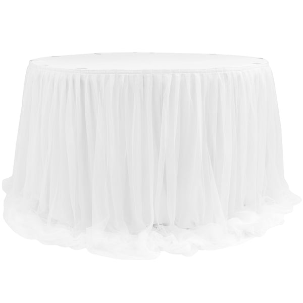 10 ft 64 x 120 Inch White Tulle Table Skirt with LED Lights White Pearl  Chiffon Table Runner White Tulle Wedding Sweetheart Table Decor Wedding  White