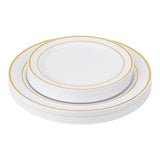Clear Gold-Trimmed Hammered Disposable Plastic Plates 40 Pcs Combo Pack Size: 10.25 in | Wedding | Event | Wholesale by CV Linens