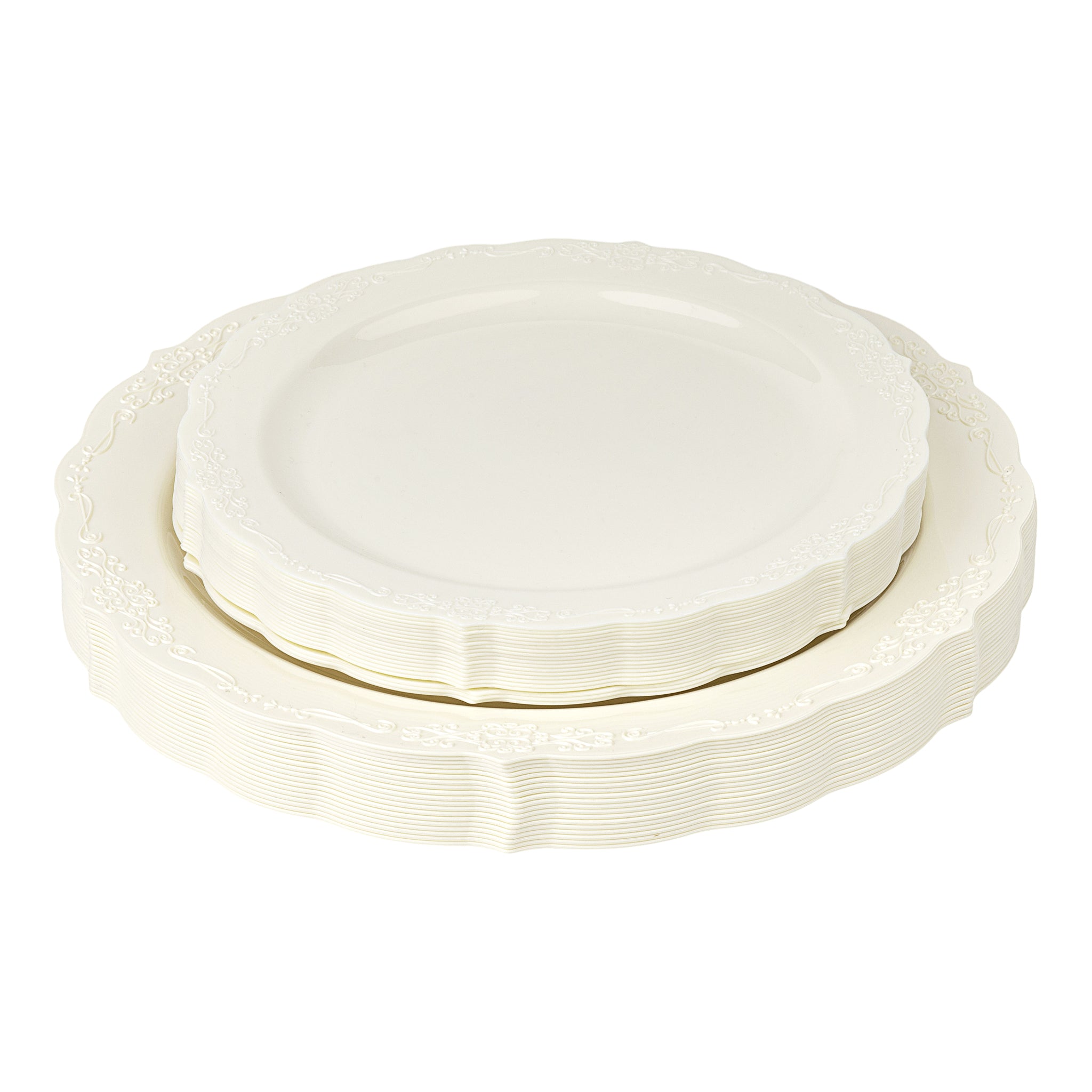 Embossed Disposable Plastic Plates 40 pcs Combo Pack Ivory CV