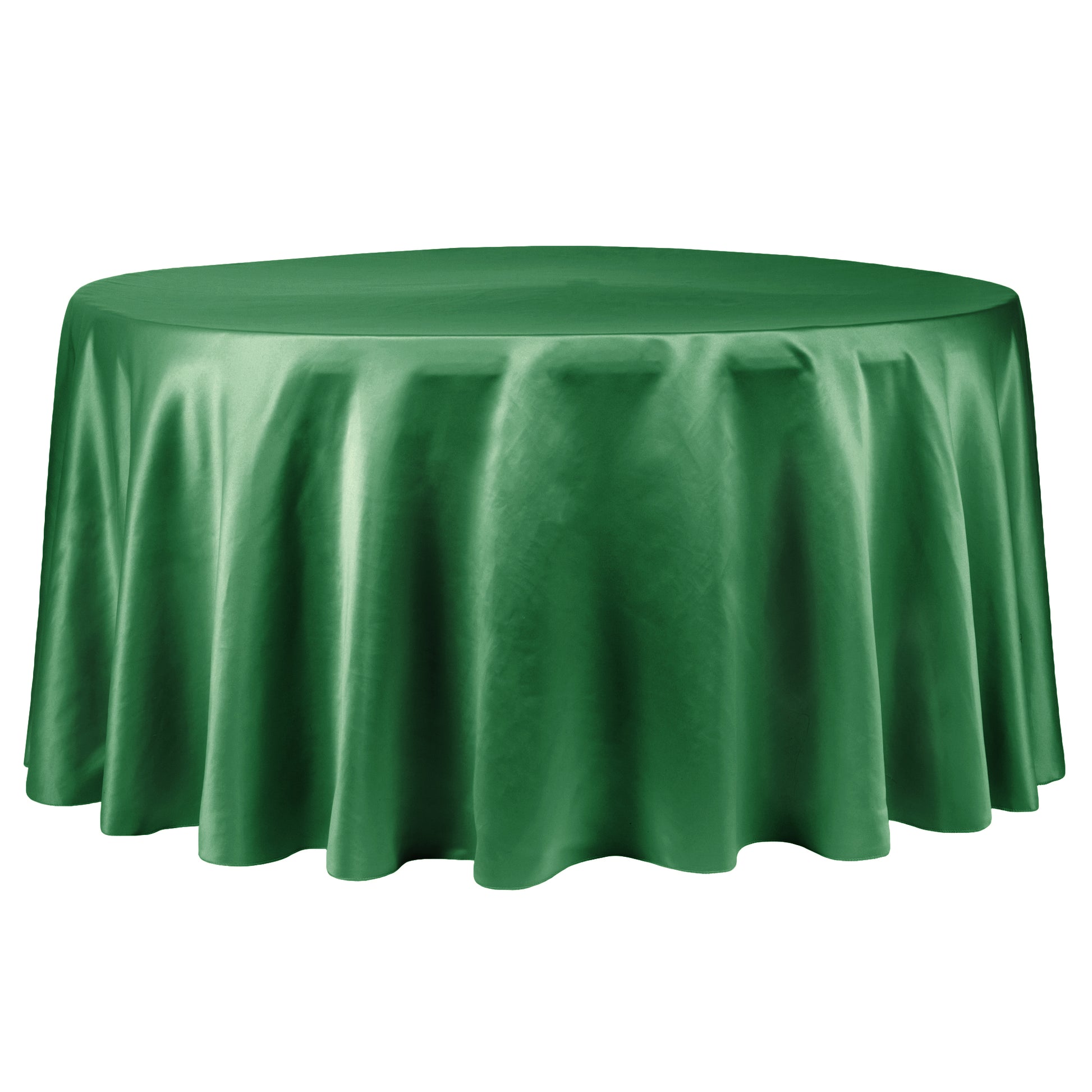 Lamour Satin 132" Round Tablecloth - Emerald Green - CV Linens