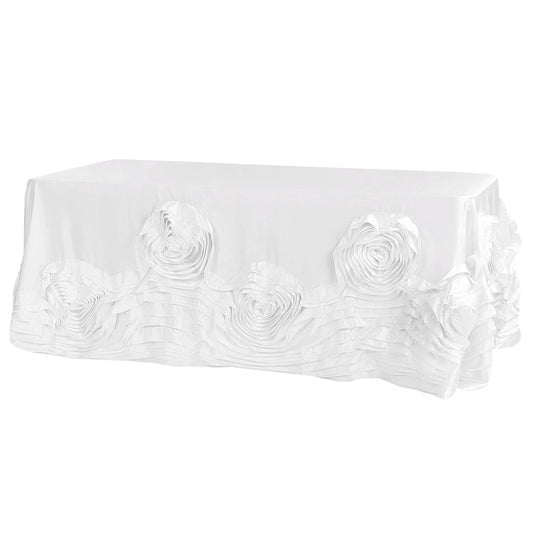 Large Rosette Flower Tablecloth 90"x132" Oblong Rectangular - White - CV Linens