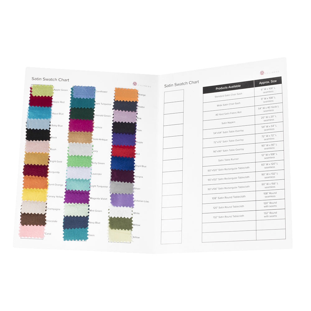 Satin Swatch Chart - CV Linens