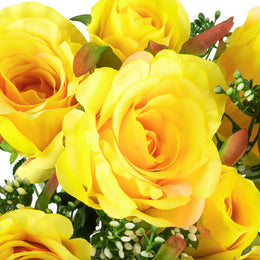 Silk Rose Bush 12 heads - Yellow– CV Linens