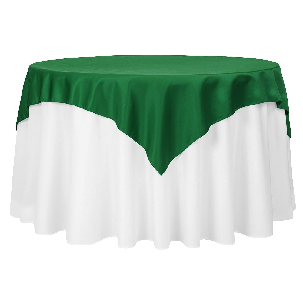 Square 54 inch Lamour Satin Overlay Emerald Green at CV Linens